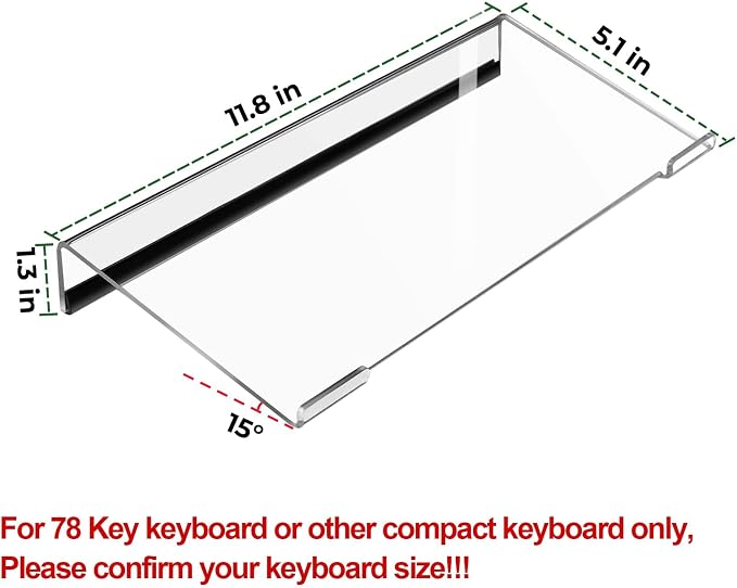 Egchi Small Computer Keyboard Stand, 11.8 x 5.1 Inch- Keyboard Tray for 78 Keys Keyboard, Acrylic Keyboard Riser Lift for Desk, keyboard Holder for Mini Computer Keyboard & Apple Magic Keyboard -Clear