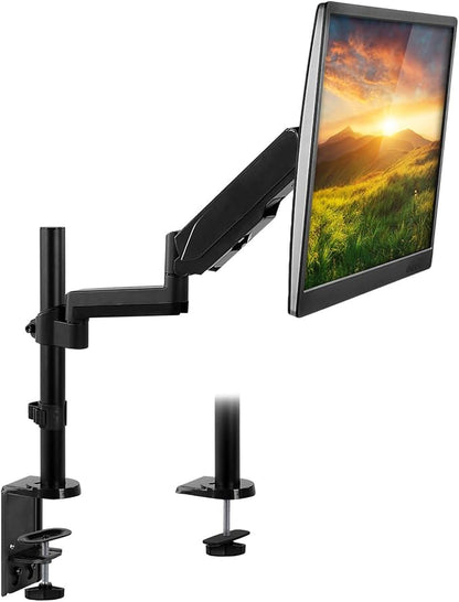 Mount-It! Single Monitor Arm Desk Mount with Gas Spring, Height Adjustable Monitor Stand for 13–32 Inch Screens up to 17.6 lbs, VESA 75x75 & 100x100, Clamp & Grommet