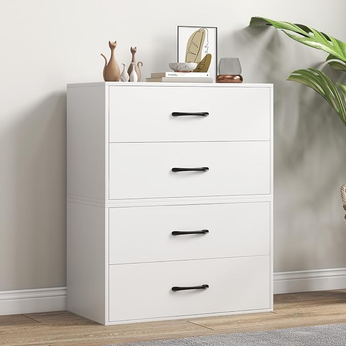 2 Drawer Lateral File Cabinet, Stackable Home Office Drawers, Under Desk Printer Stand, Low Storage Organizer, Horizontal Wooden Filing Cabinet for Study Living Room, No Wheels (2, White)