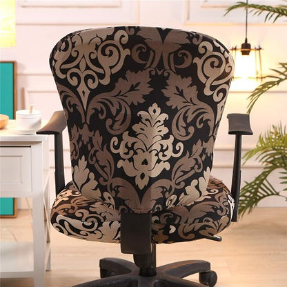 Jinzio Computer Office Chair Cover - Split Protective & Stretchable Cloth Polyester Universal Desk Task Chair Chair Covers Stretch Rotating Chair Slipcover (Black Brown)