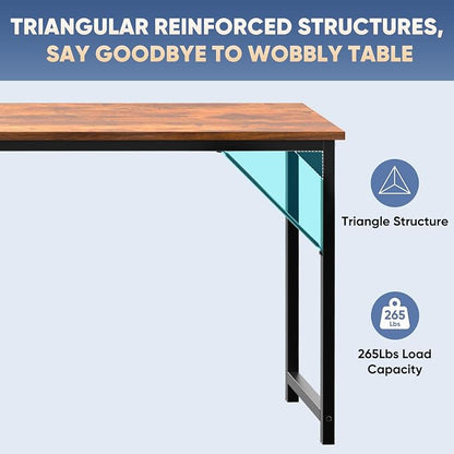 DUMOS 63 Inch Computer Office Desk Writing Gaming Study Work Large Desks for Bedroom Home Office with Metal Frame Simple Modern PC Table Workstation, Wood Brown