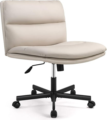 EMIAH Criss Cross Chair with Wheels Home Office Desk Chairs PU-Padded Vanity Chair Mid-Back Ergonomic Computer Chair Comfortable Adjustable Swivel Desk Chair Comfy