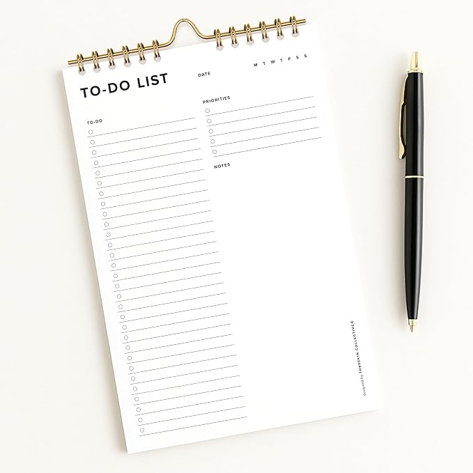 ThreeKin To-Do List Planner The Clean Agenda Daily Tear-Off Notepad, 50 Sheets, 6 x 9 in, Spiral Bound for Hanging, Work, School & Home