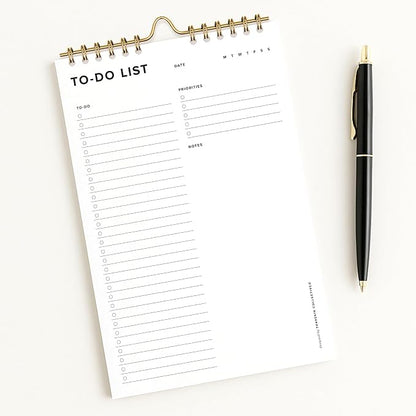 ThreeKin To-Do List Planner The Clean Agenda Daily Tear-Off Notepad, 50 Sheets, 6 x 9 in, Spiral Bound for Hanging, Work, School & Home