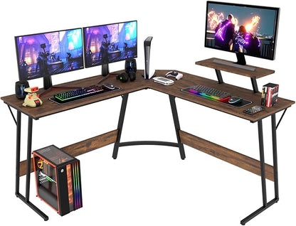 PayLessHere L Shaped Desk Corner Gaming Desk Computer Desk with Large Desktop Studying and Working and Gaming for Home and Work Place,Brown