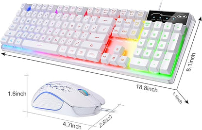 Gaming Keyboard and Mouse Combo, K1 RGB LED Backlit Keyboard with 104 Key for PC/Laptop(White)