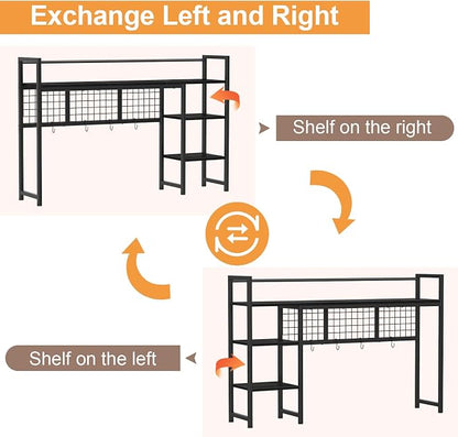 Snughome Desk Shelf, 44.9" Desktop Organizer Shelf, Desk Hutch for Computer Monitor, 4 Tier Desk Display Rack with Pegboard Hooks Set, Wood Desktop Bookshelf for Home Office Dorm