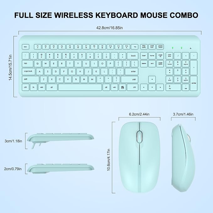 Wireless Keyboard and Mouse Combo, Full-Size Silent Ergonomic Keyboard and Optical Mouse, Long Battery Life, 2.4G Lag-Free Mice Keyboard for Computer, Mac, Laptop, PC, Windows(Green)