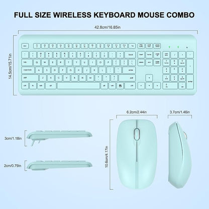 Wireless Keyboard and Mouse Combo, Full-Size Silent Ergonomic Keyboard and Optical Mouse, Long Battery Life, 2.4G Lag-Free Mice Keyboard for Computer, Mac, Laptop, PC, Windows(Green)
