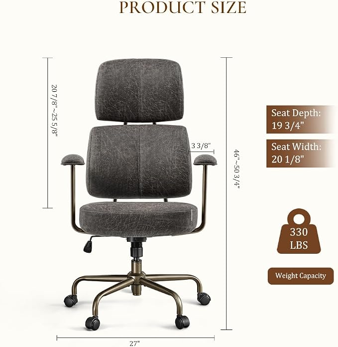 EUREKA ERGONOMIC Home Office Desk Chairs, Ergonomic Computer Chair with High Back, Executive Office Chair with Lumbar Support, Spring Cushion Seat, Mid-Century Modern, Brown-Gray
