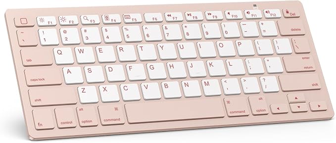 OMOTON Ultra-Slim Bluetooth Keyboard for iPad 11th/10th/9th/8th/7th, iPad Pro/Air/Mini and iPhone Series, Wireless iOS Keyboard with 12 Multimedia Keys for Office, Travel, School, Pink & Pearl White