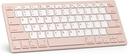 OMOTON Ultra-Slim Bluetooth Keyboard for iPad 11th/10th/9th/8th/7th, iPad Pro/Air/Mini and iPhone Series, Wireless iOS Keyboard with 12 Multimedia Keys for Office, Travel, School, Pink & Pearl White