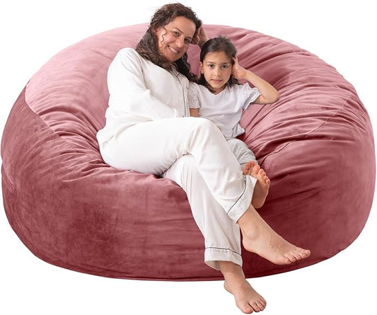 WhatsBedding 3 ft Bean Bag Chair,Large Bean Bag Chairs for Adults with Memory Foam Filling,Lazy Bean Bag Sofa for Living Room,Ultra Soft Velvet Fabric,Pull-Handle,Side-Pocket - 3 Foot,Pink