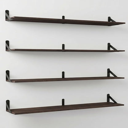 Long Wall Shelf,Large Floating Shelves for Wall,Wood Floating Bookshelves Hanging,Book Storage Display for Living Room Bedroom Office Bathroom Decor,4 Pack,57 Inch,Dark Brown