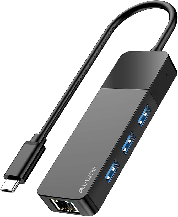 ALL-LUCKY USB to Ethernet Adapter, 4 in 1 USB C to Ethernet Adapter Hub with 3×USB 3.0 Ports, 1000Mbps Network HUB for MacBook, Dell XPS, Surface, HP Laptops (for USB-C Phones & iPad)