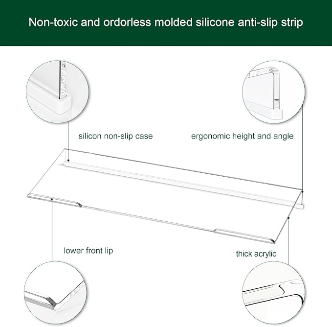 Computer Keyboard Stand Holder - Ergonomic Acrylic Keyboard Stand for Desktop Comfortable Keyboard Tray Riser with Silicone Anti-Slip Strip for Home School Office Desk Accessory, Clear