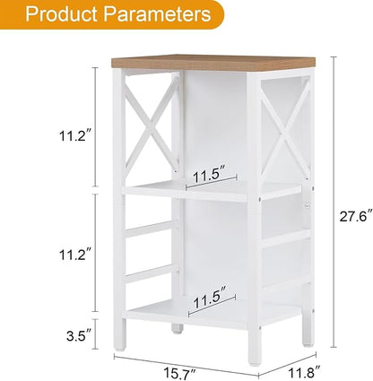 MNEETRUNG Small Bookshelf,3 Tier Industrial Bookcase with Metal Frame and Backboard,Low White Book Shelf,Book case for Small Spaces,Living Room,Bedroom and Home Office