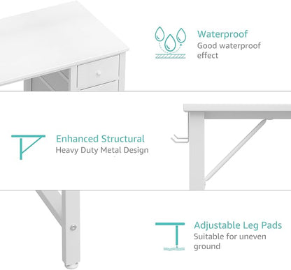 Lufeiya White Computer Desk with Drawers, 47 Inch Reversible Study Work Writing Desk for Home Office Bedroom, Simple Modern Cute PC Desks with Fabric Drawer, White