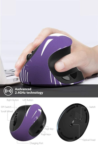 Ergonomic Vertical Mouse, Wireless 2.4G High Precision Rechargeable Ergonomic Mouse Optical Mice with Adjustable DPI 800/1200/1600, Reduce Wrist Strain, Specially for Small-handers Right-handers