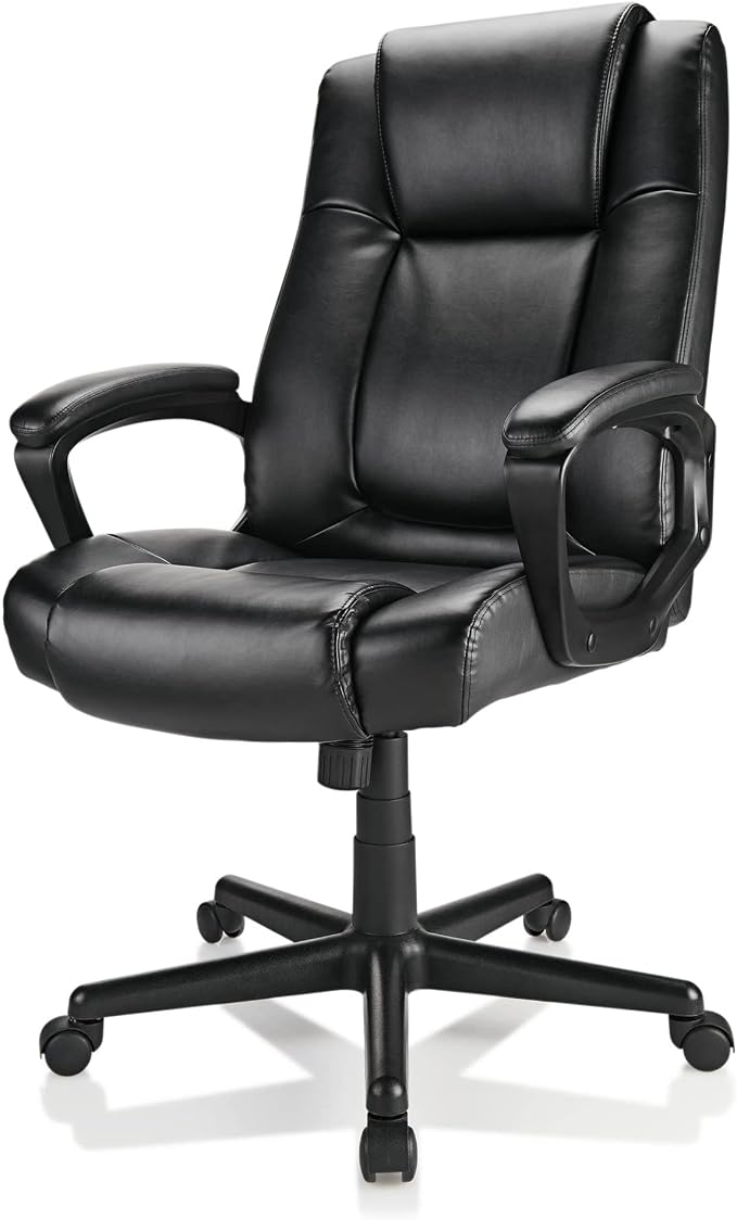 Realspace® Hurston Bonded Leather High-Back Executive Office Chair, Black, BIFMA Compliant