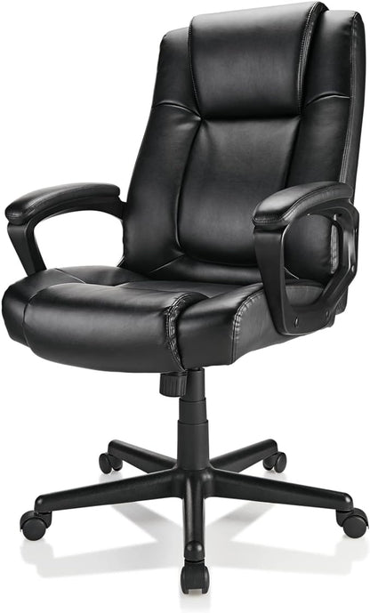 Realspace® Hurston Bonded Leather High-Back Executive Office Chair, Black, BIFMA Compliant