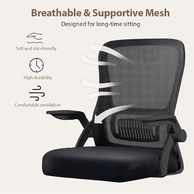Office Chair, Ergonomic Desk Chair Breathable Mesh Chair Swivel Chair with Flip-Up Arms and Lumbar Support Computer Chair for Home Office