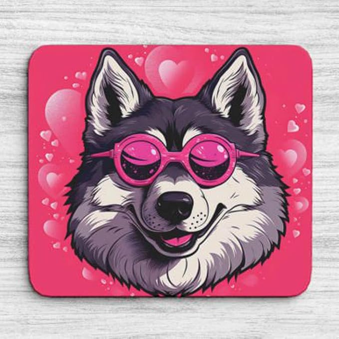 Pink Mousepad Glamour Dog Siberian Husky Mouse Pad for Home Office Gaming Working Desk Computer Desktop Accessories Non-Slip Rubber Mousepad for Dog Lovers