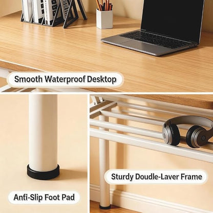Folding Desk for Small Spaces, 39.4 Inch Foldable Computer Desk, No Assembly Required, Space Saving Portable Study Table for Compact Home Office, Bedroom, Dorm, Apartment, Teak&White