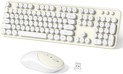 Dilter Wireless Keyboard and Mouse Combo, 104 Keys Full-Sized Typewriter Keyboards, 2.4 GHz USB Receiver Plug and Play, for Windows, PC, Laptop, Desktop (Cremy White)