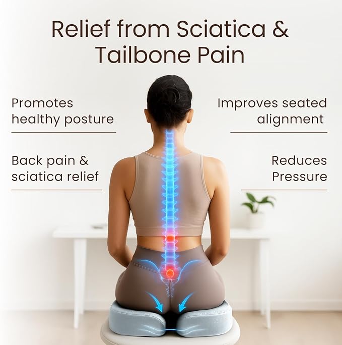 Sleepavo Office Chair Cushion - Seat Cushion for Tailbone Pain Relief - Butt Pillow for Coccyx, Sciatica, and Lower Back Pain - Orthopedic Chair Pad for Lumbar Support in Office Desk (Gray)