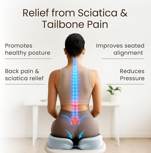 Sleepavo Office Chair Cushion - Seat Cushion for Tailbone Pain Relief - Butt Pillow for Coccyx, Sciatica, and Lower Back Pain - Orthopedic Chair Pad for Lumbar Support in Office Desk (Gray)