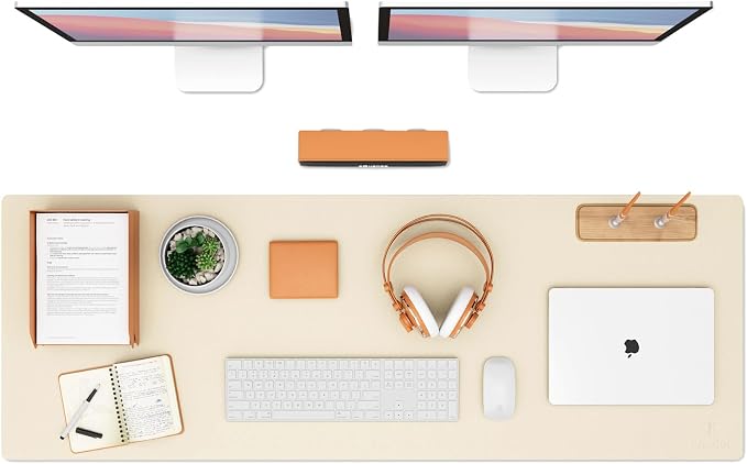 K KNODEL Large Office Leather Desk Mat, Mouse and Keyboard Pad, Computer and Laptop Mat, Desktop Protector and Cover, Writing Pad and Blotter (47.2"x17", Ivory Cream)
