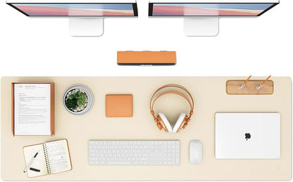 K KNODEL Large Office Leather Desk Mat, Mouse and Keyboard Pad, Computer and Laptop Mat, Desktop Protector and Cover, Writing Pad and Blotter (47.2"x17", Ivory Cream)
