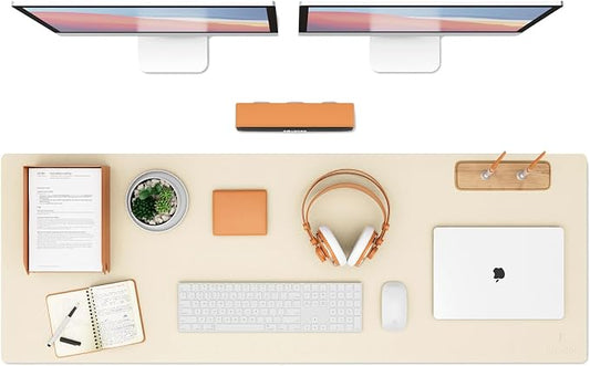 K KNODEL Large Office Leather Desk Mat, Mouse and Keyboard Pad, Computer and Laptop Mat, Desktop Protector and Cover, Writing Pad and Blotter (47.2"x17", Ivory Cream)