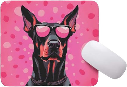 Pink Mousepad Glamour Dog Doberman Pinscher Mouse Pad for Home Office Gaming Working Desk Computer Desktop Accessories Non-Slip Rubber Mousepad for Dog Lovers