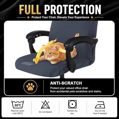 Elastic Computer Chair Cover with Durable Zipper - Protective Removable Washable Universal Office Desk Chair Seat Slip Cover - Stretchy Soft Anti-dust Desk Chair Seat Protector for Dogs, Cats, Pets