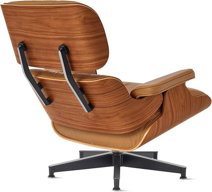 Mid Century Chaise Lounge Chair with Ottoman, Genuine Leather Reading Chair, Modern Chair Classic Design, Heavy Duty Base Support for Living Room Study Lounge Office,Tall Upgraded, Walnut Brown