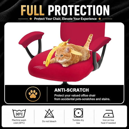 Stretchable Office Chair Seat Covers - Universal Stretch Computer Chair Slipcover - 180GSM Washable Rotating Backrest Coverings & Cushion Protectors & Armrest Covers for Dogs, Cats, Pets, Red