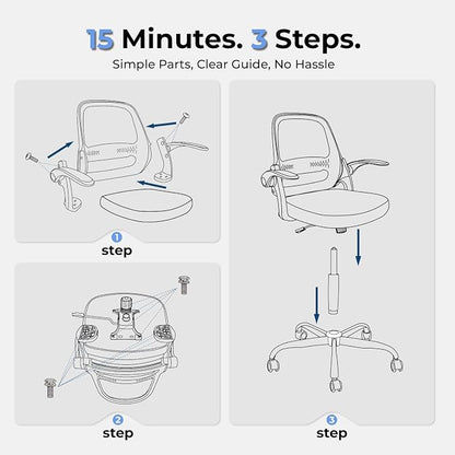 Ergonomic Mesh Office Chair for Home Office, Flip-Up Arms, Breathable Mesh Back & Thick Seat Cushion, Swivel Rolling Computer Desk Chair – BIFMA Certified, Supports 300 lbs (White Frame/Gray Seat)