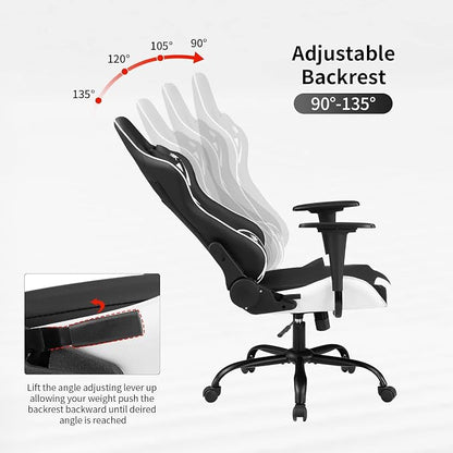 BestOffice Gaming Chair Desk Chair Ergonomic High Computer Chair with Adjustable Lumbar Support, Armrests, and Racing-Inspired Design for Office and Home Use (White)