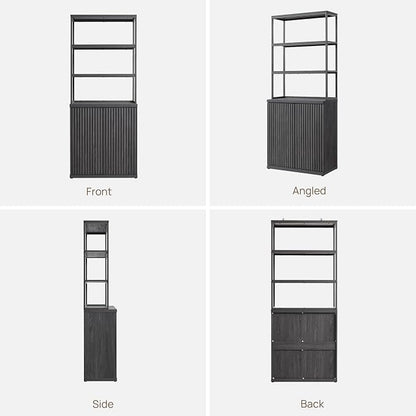 SICOTAS Fluted Book Shelf with Doors - 75" Tall Bookshelf with Storage 6 Tier Large Bookcase with Bottom Cabinet - Modern Metal Book Case for Living Room, Home Office, Kitchen and Library, 1 Piece