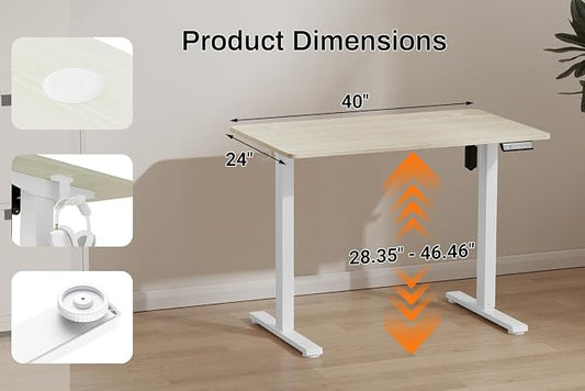 Standing Desk Electric Height Adjustable Desk 39.37 x 23.6 Inches Sit Stand up Desk, Computer Home Office Desk Memory Preset with Two-Piece Desktop (Natural, 40 * 24 Inch)