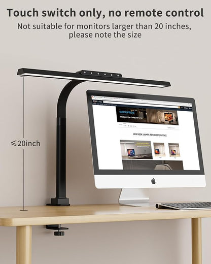 LED Desk Lamps for Home Office, 24W Bright Eye-Caring Light with Clamp, Stepless Dimming Adjustable Flexible Gooseneck Clip on Desk Office Lamp with Adapter for Reading, Study, Workbench,Black