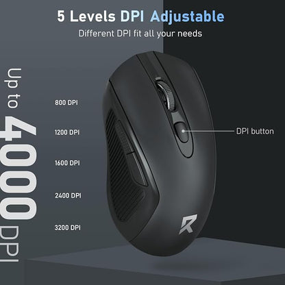Redragon Wireless Mouse - BT& 2.4GHz Dual Mode - Max 4000 DPI - 6 Buttons - 18 Months Battery - No Wires - Smooth Tracking - Quiet Silent Portable Optical Computer Mouse for Laptop, PC, Windows, Mac