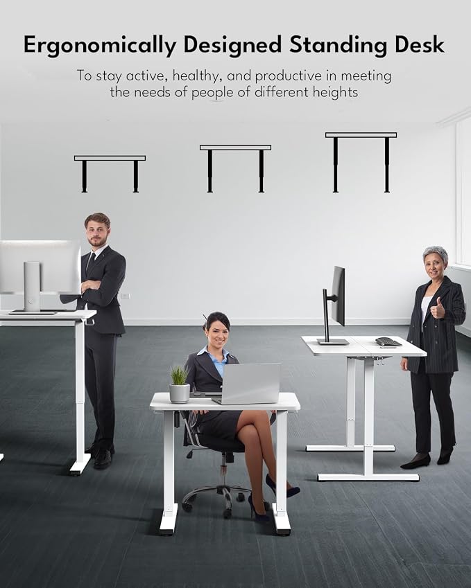 Standing Desk, Height Adjustable Electric Stand up Desk, 31.5 x 24 Inches Sit Stand Home Office Desk with Splice Board, White Frame/White Top