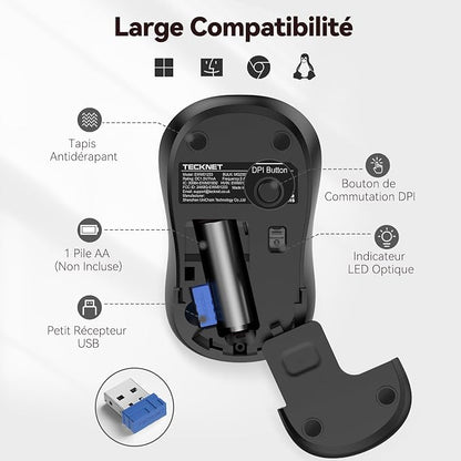 TECKNET Wireless Mouse for Laptop, 2.4G Silent Computer Mouse Quiet Click with 5 DPI Levels,Contoured Grip,Small Portable 30 Months Battery Cordless Mice for PC, Chromebook, Mac