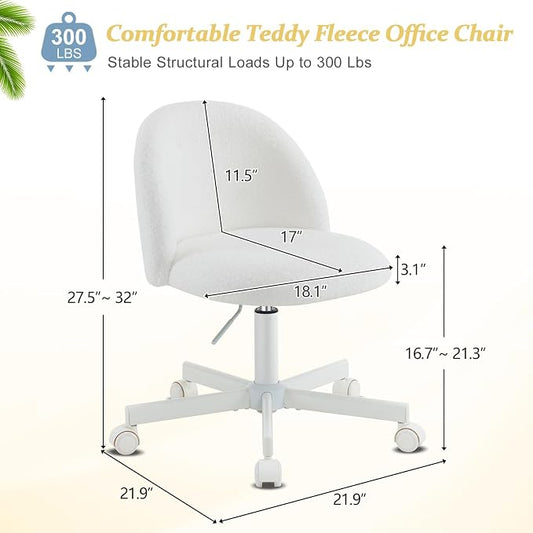 VINGLI Modern Vanity Chair with Back, Velvet Desk Chair for Girls, Small Office Chair with Silent Wheels， Stylish and Comfortable, White