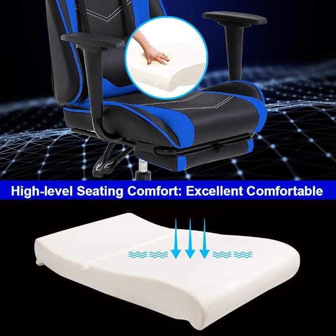 BestOffice | Ergonomic Gaming Chair | Blue | Reclining Computer Chair with Lumbar Support, Headrest Pillow, Adjustable Footrests | 360 Swivel with Heavy Duty Wheels | for Home & Office