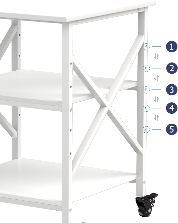 Printer Stand, 23.6 x 23.6 Inches Large Printer Stand with Adjustable Storage Shelf, 3 Tier Printer Table for Home Office, Rolling Printer Cart with Industrial Wheels, Mini Fridge Stand Table, White