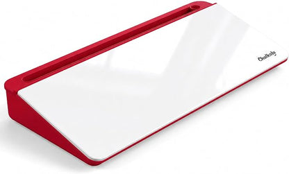 Chalkola Red/White Glass Desktop Whiteboard with Storage - Dry Erase Board, Work Desk Organizers, Computer Keyboard Stand, Home Office Desk Accessories, Workspace Desktop Buddy